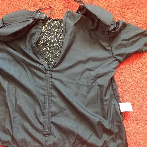 vintage 80s NWOT short sleeve sequin beads zigzag top - Picture 9 of 12